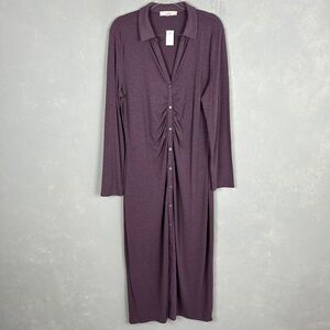 LOFT plus size 18 maxi shirt dress ruched purple long sleeve stretchy NEW